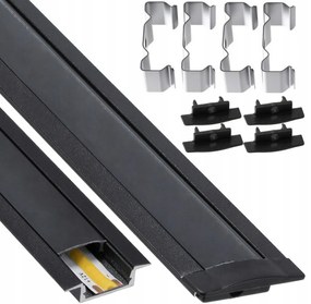 BERGE LED hliníkový profil zapustený 2m čierny - sada