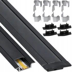 BERGE LED hliníkový profil zapustený 2m čierny - sada