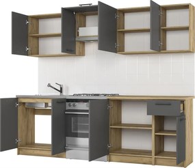 Kuchyňa 240 cm Danna (tmavosivá + prirodne drevo). Vlastná spoľahlivá doprava až k Vám domov. 1049098