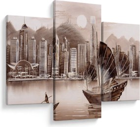 Obrázok - Victoria Harbor, Hong Kong, sépiový efekt (90x60 cm)
