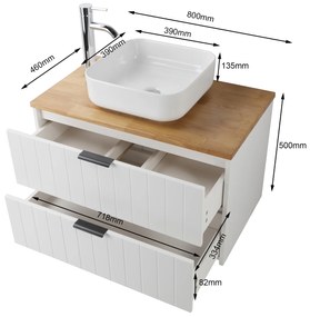 Nástenná skrinka pod umývadlo Houseland Velora s doskou 80 cm biela/dub