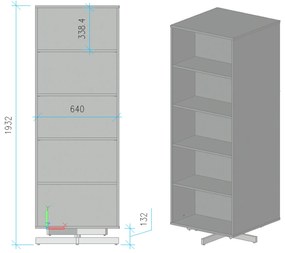 Otočný regál, 680×680×1932 mm, 2x 5 políc, dub prírodný