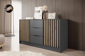 Komoda s tromi zásuvkami Neria - grafit / dub artisan
