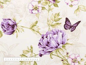 Biante Bavlnené posteľné obliečky Sandra SA-532 Fialové kvety s motýlikmi na svetlo krémovom Jednolôžko 140x200 a 70x90 cm