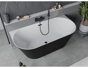 Mexen Oval Slim, voľne stojaca vaňa ku stene, 170 x 80 cm, biela-čierna, čierny matný prepad, 52661708075-70