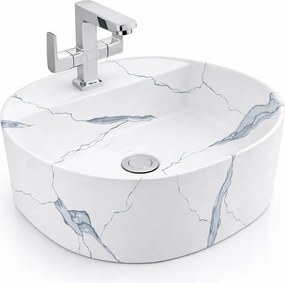 BERGAMO-M || Umývadlo na dosku, keramika, biela, mramor, zaoblená