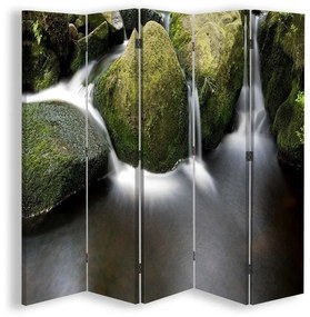 Ozdobný paraván Vodopád Skalní hora - 180x170 cm, päťdielny, obojstranný paraván 360°