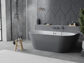 Mexen Oval Slim, voľne stojaca vaňa ku stene, 170 x 80 cm, biela-šedá, grafitový prepad, 52661708062-95