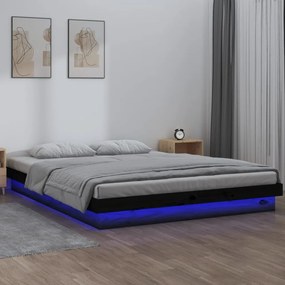 Rám postele s LED čierny 200x200 cm masívne drevo