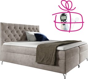 Boxspringová posteľ, 140x200, sivobéžová Taupe látka Velvet, GULIETTE + darček