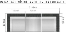 Deokork Ratanová 3-miestna lavica SEVILLA (antracit)