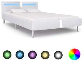 vidaXL Posteľný rám s LED, biely, umelá koža 140x200 cm