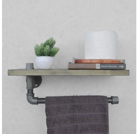 Nástenná polica s držiakom uteráka BORURAF 16x40 cm smrek/čierna