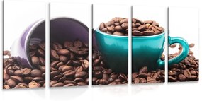 5-dielny obraz šálky s kávovými zrnkami