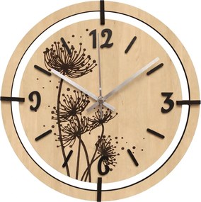 Nástenné hodiny s motívom púpava | LOTI: HDF - Javor 30 cm 4811-115544 HDF0706-ruky-silver
