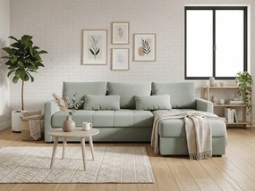 Rozkladacia obojstranná sedacia súprava do L VENORIA 220x143 cm, svetlozelená + 2 vankúšiky ZDARMA
