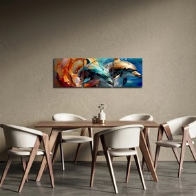 Obraz - Maľba delfínov (s hodinami) (90x30 cm)
