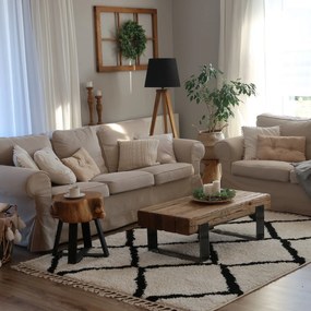 Koberec BERBER CROSS, biely, strapce, Maroko Shaggy