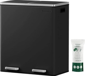 Odpadkový kôš XL s 2 priehradkami, 2 x 30 L, vzduchotesný, čierny