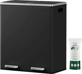 Odpadkový kôš XL s 2 priehradkami, 2 x 30 L, vzduchotesný, čierny