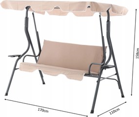 Garden Line ZÁHRADNÁ HOJDAČKA 170 x 110 x 153 CM TMAVOBÉŽOVÁ BEZ OPIERKY NA NOHY. S DRŽIAKMI NA POHÁRE