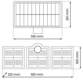 LED Solárny reflektor so senzorom pohybu LED/20W/3,7V 1200 mAh IP44 + DO