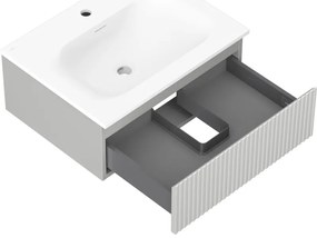 Mexen Rivel, kúpeľňová skrinka 60 cm s umývadlom Vela, 1 zásuvka, drážkovaná, sivá matná/biela, 91A20-06023-1-BF62-W23M01