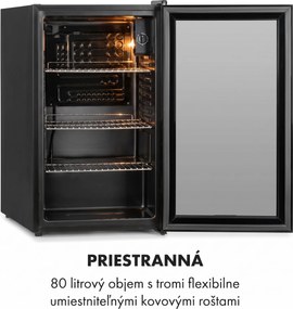 Klarstein Beersafe XXL Onyx, chladnička, energet. trieda E, 3 kovové police, panoramatické sklenené dvierka