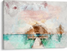 Obraz - Maledivy, drevené mólo (70x50 cm)