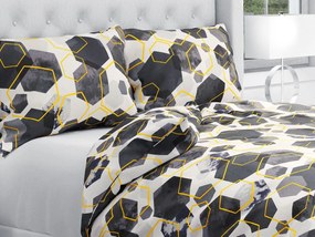Biante Bavlnené posteľné obliečky Sandra SA-568 Sivo-modrofialové mramorové hexagóny na bielom Jednolôžko 140x200 a 70x90 cm