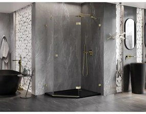 Mexen Lunar, pravý výklopný päťuholníkový sprchový kút 100 x 90 cm, 8mm číre sklo, zlatý matný profil, 831-100P-090L-55-00-P