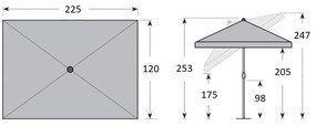 Doppler SUNLINE WATERPROOF 225 x 120 cm – naklápací slnečník, 100 % polyester