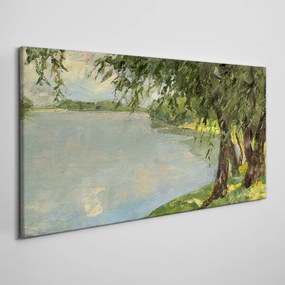 Obraz Canvas Maľovanie jazero stromy