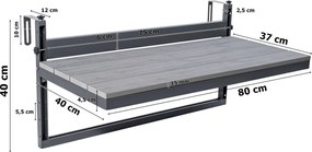 Závesný stolík na balkón AGATTI STONEWOOD - šedý