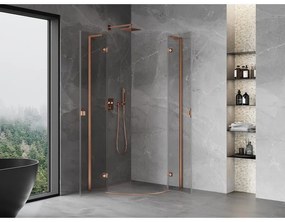 Mexen Mist L, štvrťkruhový sprchový kút s 2-krídlovými dverami, 100 x 100 cm, číre sklo, medený matný profil, 8A33L-100-100-65-00