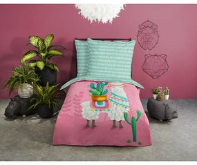 Ružové/tyrkysové bavlnené detské obliečky na jednolôžko 140x200 cm Lalama – Good Morning