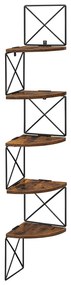Nástenná rohová polica, 5 úrovní, rustikálna hnedá a čierna