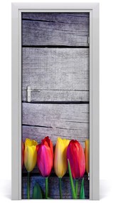 Samolepiace fototapety na dvere farebné tulipány 95x205 cm