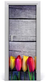 Samolepiace fototapety na dvere farebné tulipány 75x205 cm