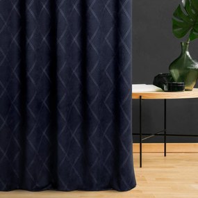 Tmavomodrý záves ADORE1 z mäkkej látky s geometrickým vzorom  - šité na mieru