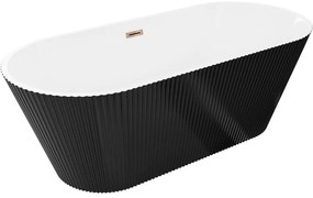 Mexen Yara, voľne stojaca ryhovaná vaňa 170 x 75 cm, biela-čierna, ružové zlato prepad, 52861707575-60