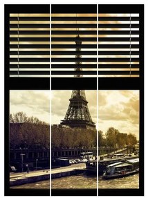 MANUFACTURER -  Súprava posuvnej záclony - Pohľady na okná - Eiffelova veža v Paríži Západ slnka -3 panely
