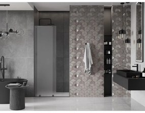 Mexen Velar L, posuvné sprchové dvere do otvoru 90 cm, 8mm sklo námraza, brúsený grafit, 871-090-003-31-95