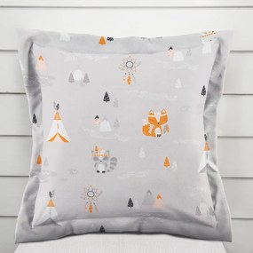 Biante Detská bavlnená obliečka na vankúš s lemom Sandra SA-699 Oranžové zvieratká Indiáni na sivom 40 x 60 cm
