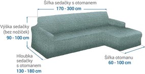Bielastické poťahy CRISTINA mätová sedačka s otomanom vpravo (š. 170 - 300 cm)