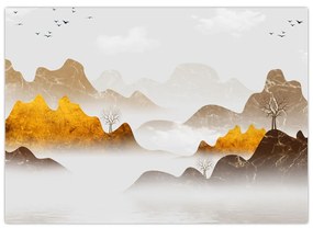 Sklenený obraz - Hory v hmle (70x50 cm)