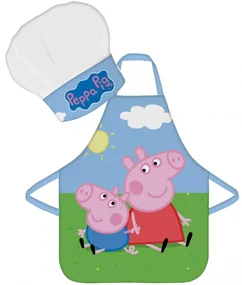 Detská zástera s kuchárskou čiapkou Prasiatka Peppa a George - súprava 2 diely