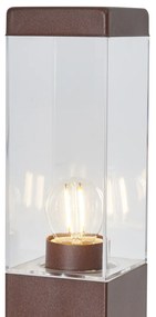 Vonkajšia lampa hrdzavo hnedá s čírym sklom 80 cm IP44 so zásuvkou a snímačom pohybu - Malios