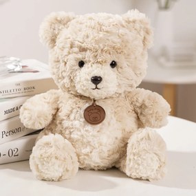 LEAN Toys Plyšový medvedík s medailónom béžový 25 cm