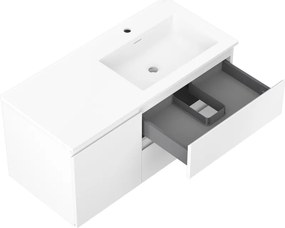 Mexen Orio, kúpeľňová skrinka 100 cm s pravým umývadlom Otis, 2S, 1D, biela matná, 91A13-10047-3-BBFFF01-W18P01